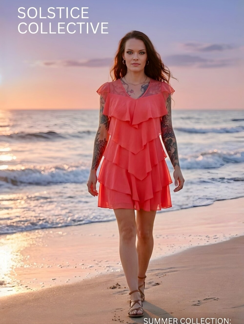 BCBGMaxAzria ✦ Coral Pink Tiered Mini Dress ✦ Mesh Puff Sleeves Ruffle V‑Neck XS
